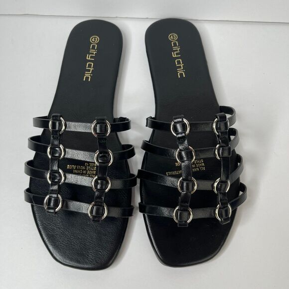 New Women’s Evans City Chic Black WIDE FIT Nova Slide Sandals Size 43 #360 - Picture 8 of 12